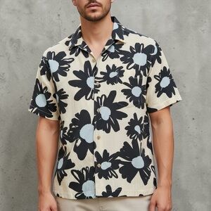 NWT Folk Clothing Men's Gabe Short Sleeve Shirt Blue Floral Print Size Small